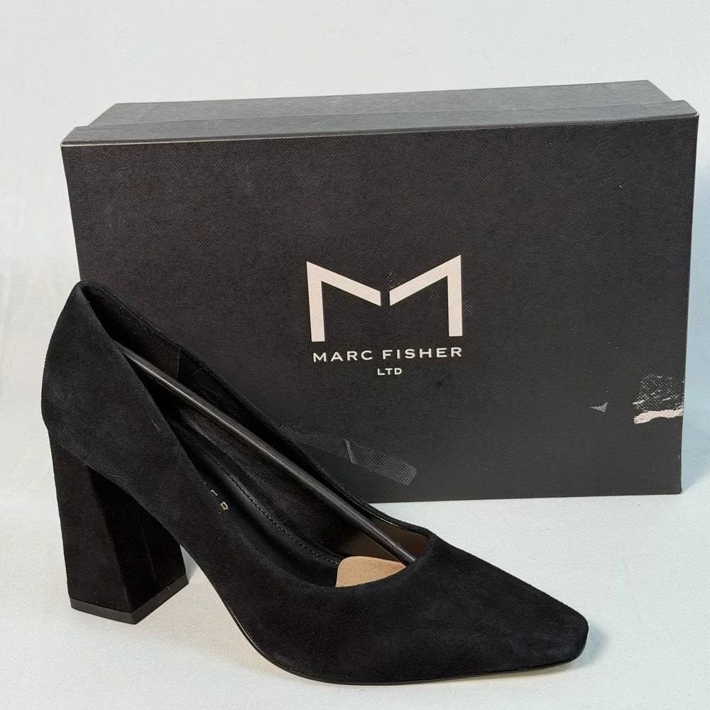 Marc Fisher Size-5.5 M‎ Women's Black Yalina Slip-On Block Pump Heel Shoes